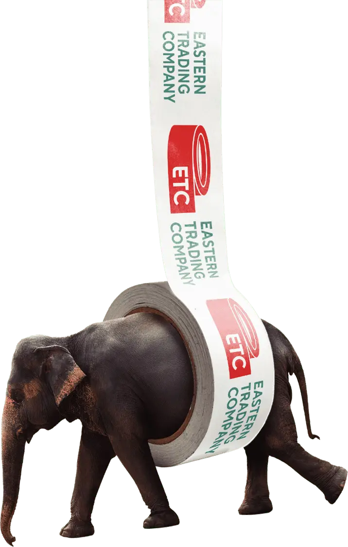 Elephant hang with adhesive tape that shows the strength of the tape.